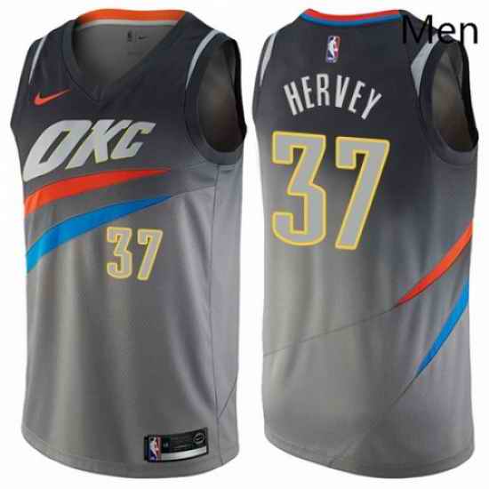 Mens Nike Oklahoma City Thunder 37 Kevin Hervey Swingman Gray NBA Jersey City Edition